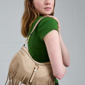 Suede Fringed Buckle Hobo